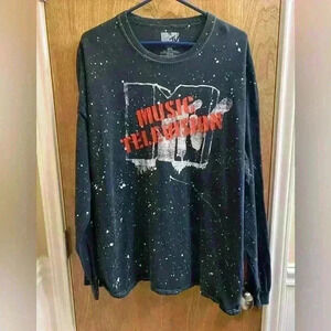 Forever 21 MTV Long Sleeve Shirt Black with White Paint Splatters Size M/L